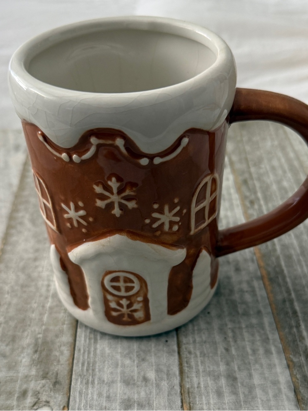 Ceramic Gingerbread House Mug - Brown and White